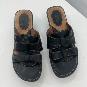 Born 10 Black Wedge Heel Slide Leather Sandals